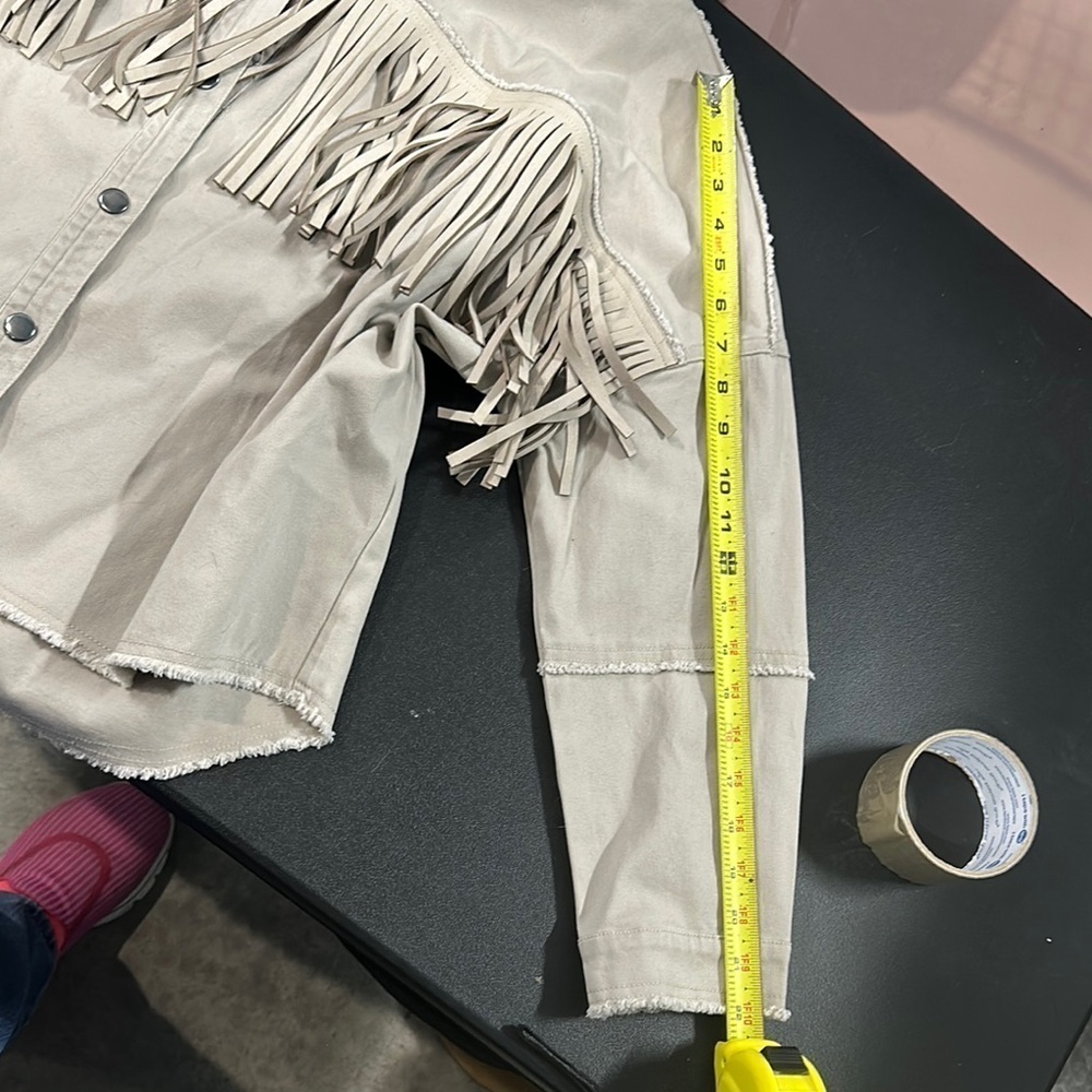 Haute Hippie women’s oversized Beige Fringe Jean Jacket with buttons size s - Picture 10 of 12
